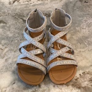 Bebe Silver Rhinestone Shimmer Gladiator Sandal - Size 12